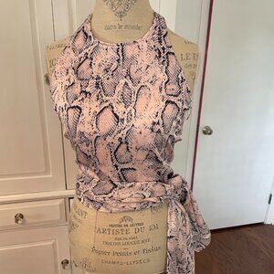 Pink and Black snakeskin halter top with tie around waist and open back